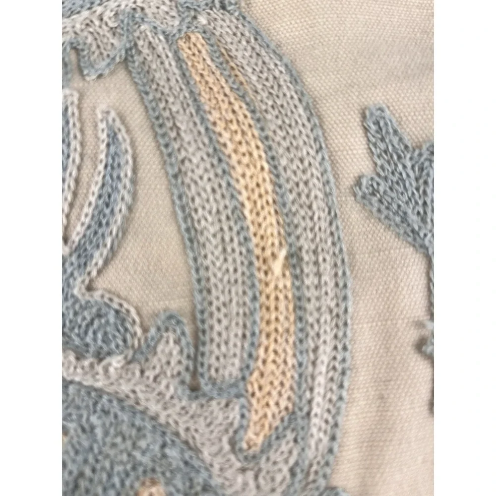 2 x Pottery Barn Aisha Embroidered Lumbar Pillow Cover Suzani Blue Cream Boho
